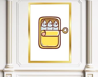 Tinned Sardines Art Print: Retro Kitchen Coastal Decor (Digital Download