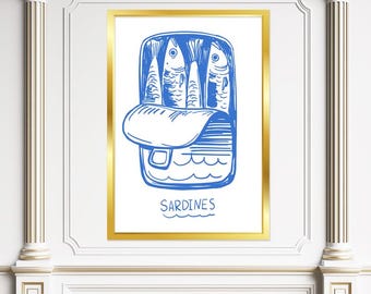 Tinned Sardines Art Print: Retro Kitchen Coastal Decor (Digital Download