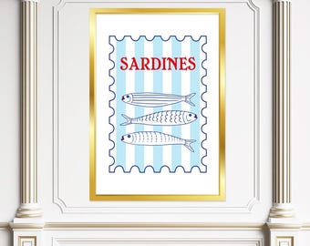 Tinned Sardines Art Print: Retro Kitchen Coastal Decor (Digital Download