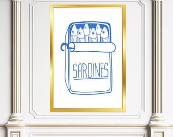 Tinned Sardines Art Print: Retro Kitchen Coastal Decor (Digital Download