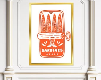 Tinned Sardines Art Print: Retro Kitchen Coastal Decor (Digital Download