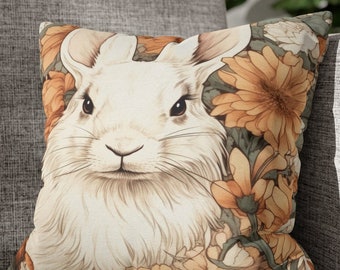 White Rabbit among Flowers Pillow Cover Case, 14" - 20" sizes, rabbit home decor bedding living room, accent pillow case, rabbit lover gift