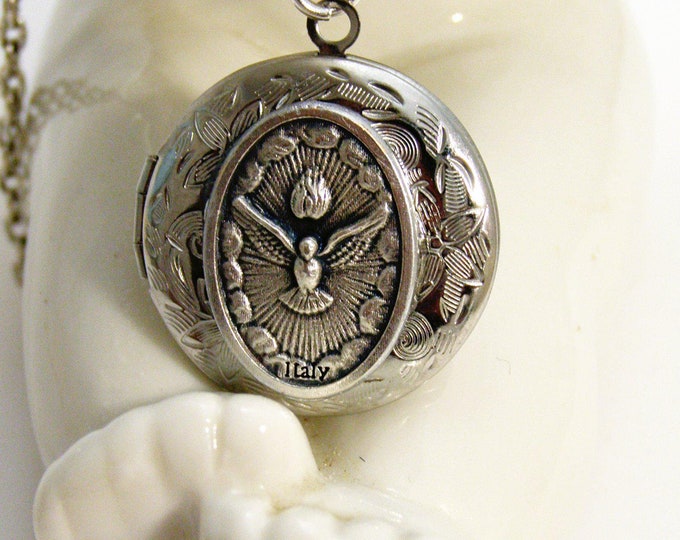 Holy Spirit Dove Locket Pendant Necklace, Handmade Jewelry, Dove ...