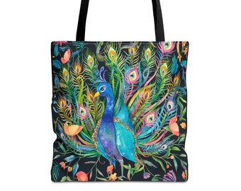 Pretty Peacock Bird Tote Bag, Bird Lover bag, book bag, library bag, Sewing Bag, Art Bag, travel bag, Peacock lover Mother's Day gift