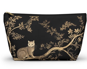 Cat on a Limb Makeup Pouch Travel Bag, fabric cosmetic toiletries bag, boxy bottom essentials bag, travel bag, gift for Cat Lover