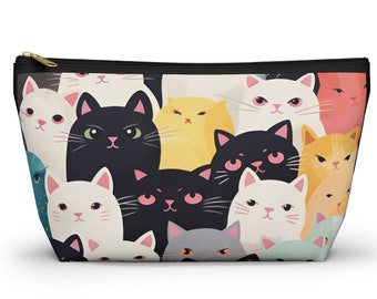 Colorful CATS Makeup Pouch Travel Bag, fabric cosmetic toiletries bag, boxy bottom essentials bag, zipper pouchm  gift for cat lover