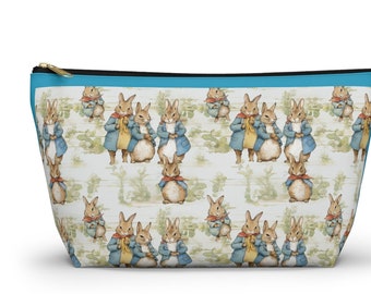 Blue Peter Rabbit Makeup Pouch Travel Bag, fabric cosmetic toiletries bag, boxy bottom essentials bag, travel bag, gift for Rabbit Lover