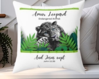 Leopard Throw Pillow, Endangered Animal,Scripture Verse,INSERT INCLUDED, Animal Lover Gift, Leopard Home Bedding Decor, housewarming