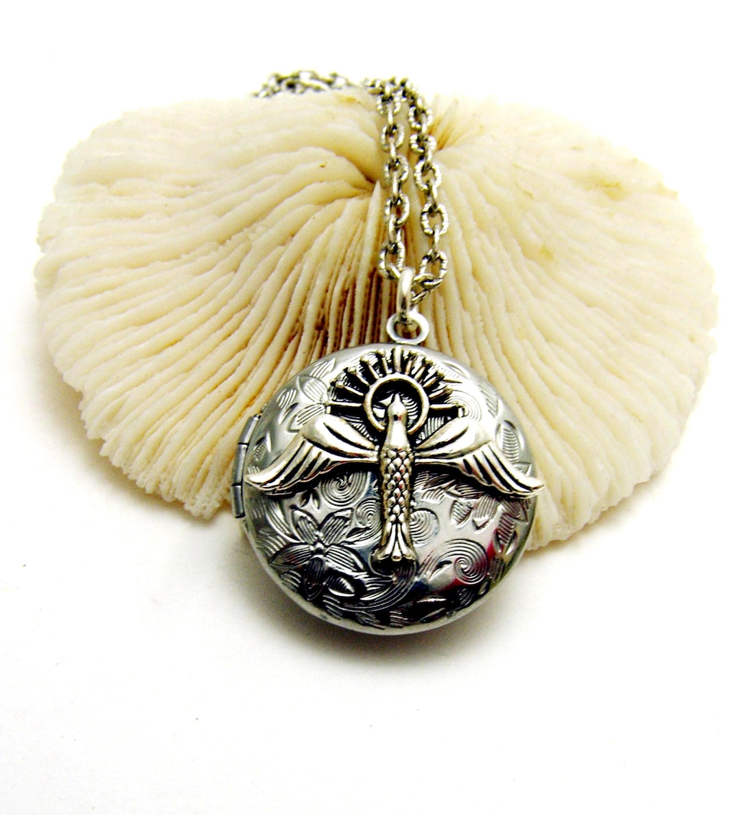 Holy Spirit Dove Locket Pendant Necklace, Handmade Jewelry, Dove ...