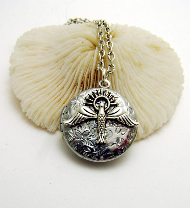 Holy Locket Pattern Holy Spirit Dove Locket Pendant Necklace, Handmade Jewelry, Dove ...