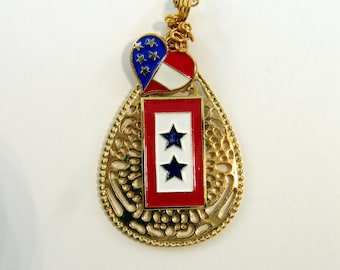 Two Blue Star Military Service Heart  Pendant Necklace, handmade military jewelry, gift for Mom Wife Sister Grandmother