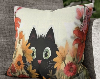 Cute Black Cat Pillow Cover Case, Housewarming cat lover gift, 14"-20" Sizes, NO INSERT INCLUDED, pillow case for couch, bed, car pillow
