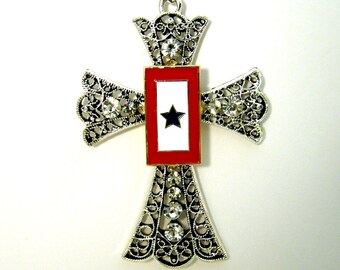 Blue Star Service Flag Cross Necklace: Rhinestone Military Family Christmas Birthday gift