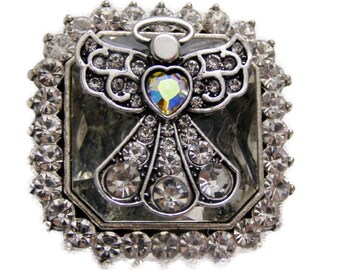 Rhinestone ANGEL Square Brooch Pin for women, 1 1/4" Handmade jewelry, angel pin, gift for her