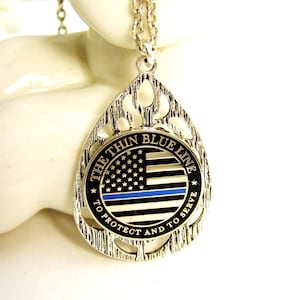 Police Officer Pendant necklace, Thin Blue Line necklace, handmade jewelry, gift for wife mother girlfriend sister grandmother