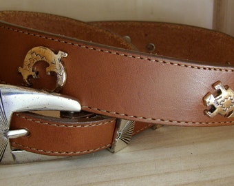 Vintage SILVER CREEK Animal Concho Leather Belt-USA-Womens Size 30