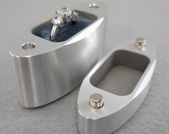 DPCustoms Hingeless Oval Pocket Size Engagement Slim Ring Box, Modern Metal Ring Box, Magnetic Ring Box, 10th Anniversary, Proposal Ring Box