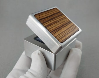 DPCustoms Smooth Operator Engagement Ring Box, Proposal, Zebrawood, Wood Ring Box, Luxury Ring Box, Solid Metal Ring Box, 10th Anniversary