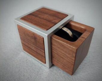 DPCustoms Cube Engagement Ring Box with Walnut Tiles, Wedding Ring Box, Modern Ring Box, Wood Ring Box, 10th Anniversary Gift, Proposal Box