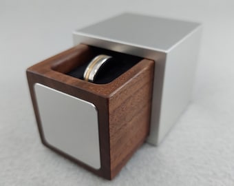 DPCustoms Original Cube Engagement Ring Box, Wedding Ring Box, Modern Ring Box, Wooden Ring Box, 10th Anniversary Gift, Proposal Box, Walnut