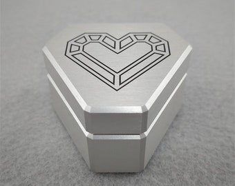 DPCustoms Diamond Shape Engagement Ring Box, Pocket Ring Box, Engraved Heart Box, 10th Anniversary Metal, Proposal Ring Box, Metal Ring Box