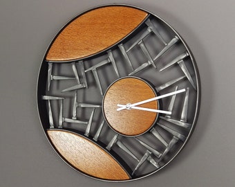 Leopard Wood and Steel Modern Wall Clock, Welded Steel and Wood Clock, Rustic Modern Home Decor Wall Clock, Abstract Clock