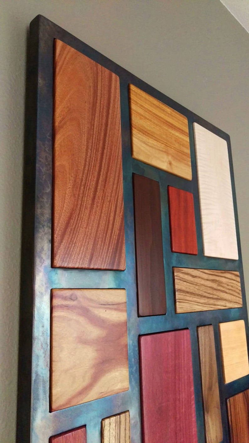 Wood Wall Art, 3D Wood and Metal Mosaic Wall Art, Exotic Wood Wall Art