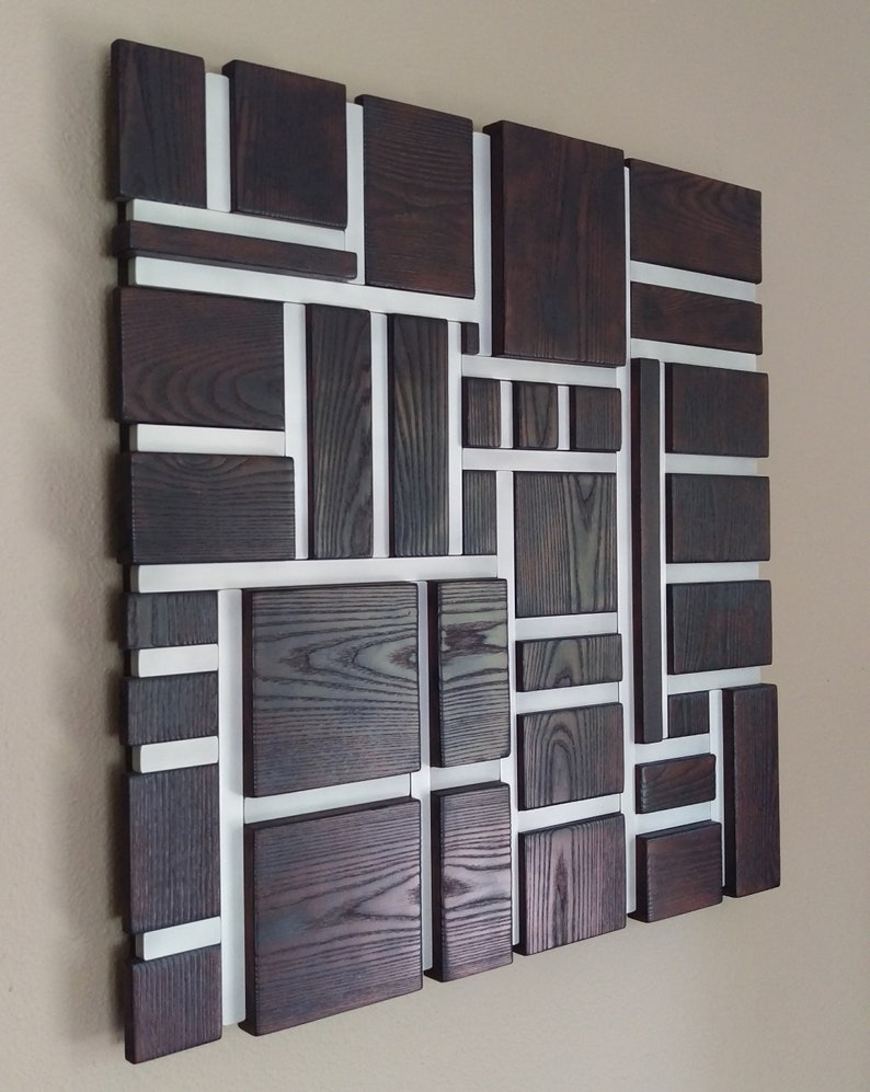 Wood Wall Art 3d And Metal Mosaic Sculpture Burnt Ash Aluminum