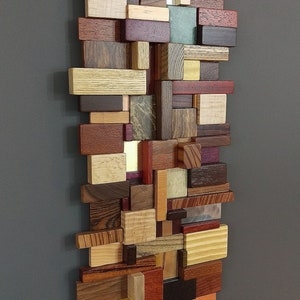 3D Wood Metal and Stone Mosaic Wall Hanging Art 12" x 30" Custom Sizing on Request