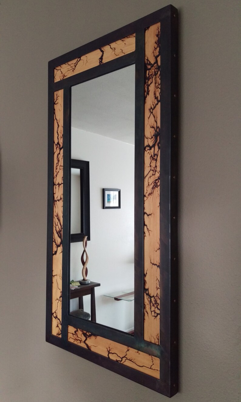 Metal Framed Wall Mirror With Lichtenberg Patterns Rustic Etsy UK