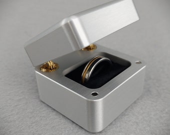 DPCustoms Square Clam Shell Engagement Ring Box, Pocket Size Ring Box, Solid Metal Ring Box, 10th Anniversary, Proposal Ring Box