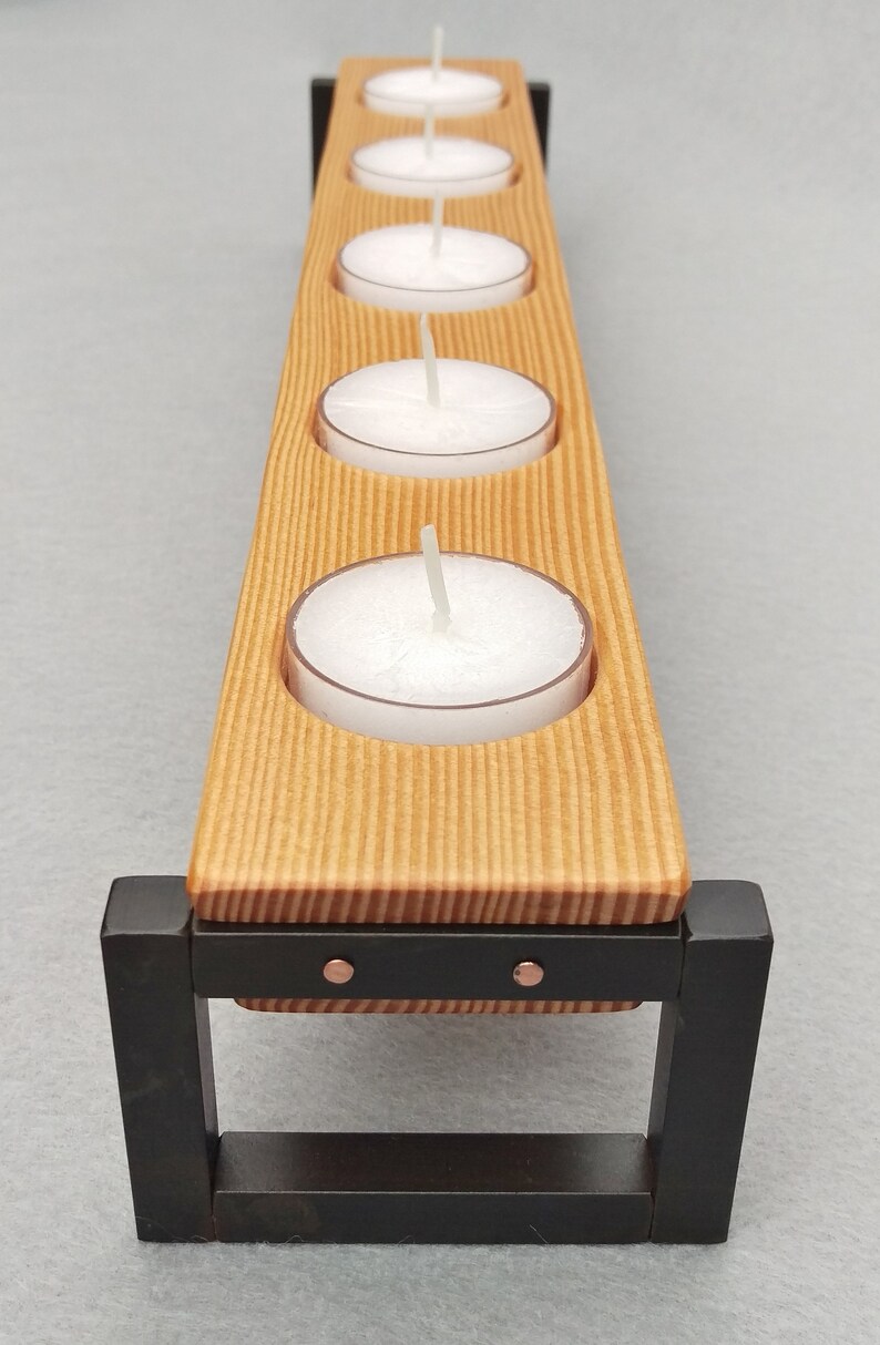 Rustic Wood and Metal Tealight Candle Holder Tabletop Candle Etsy