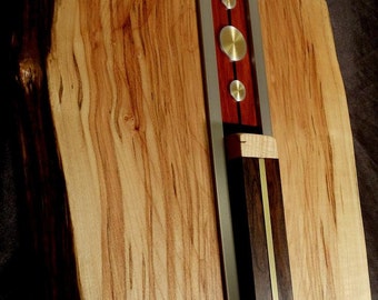 Wood Wall Art, Live Edge Spalted Maple and Ziricote Wall Hanging  with Ebony, Blood Wood, and Metal Accents-SOLD-