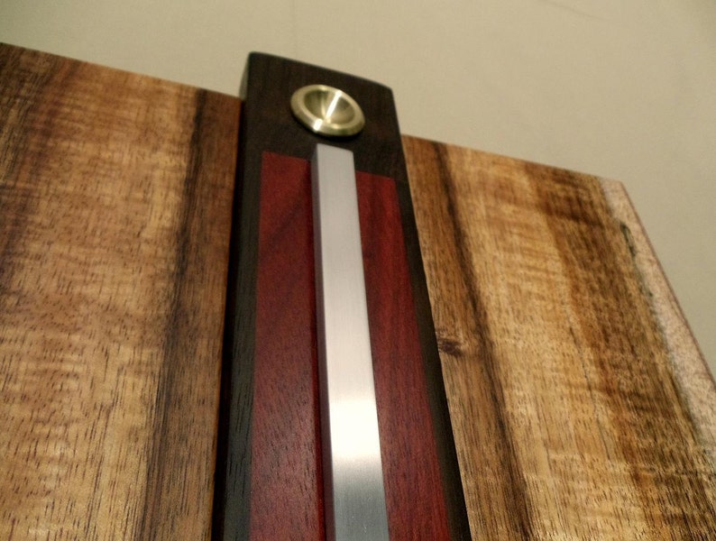 Wood Wall Art Live Edge Figured Koa And Metal Hanging Blood Peruvian Walnut Aluminum Brass