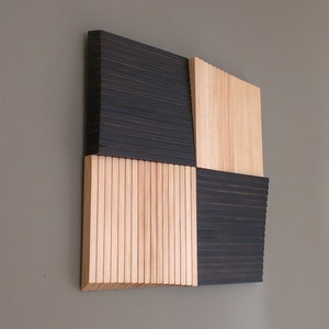 3D Wood Wall Art - Flamed Pine Laminated Pinwheel Design, Wood Wall Sculpture, Modern Wood Decor, Black and White