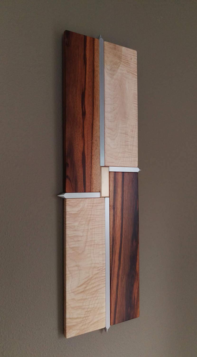 Wood Wall Art spiked Figured Maple and Tigerwood Wall Art W/ Bronze