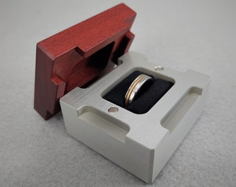 Castle Engagement Ring Box, Wedding Ring Box, Modern Ring Box, Metal & Wood Ring Storage Box, 10th Anniversary, Proposal Ring Box