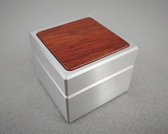 Metal Engagement Ring Box with Blood Wood Inlay, Wedding Ring Box, Modern Ring Box, 10th Anniversary Gift, Proposal Ring Box, DPCustoms