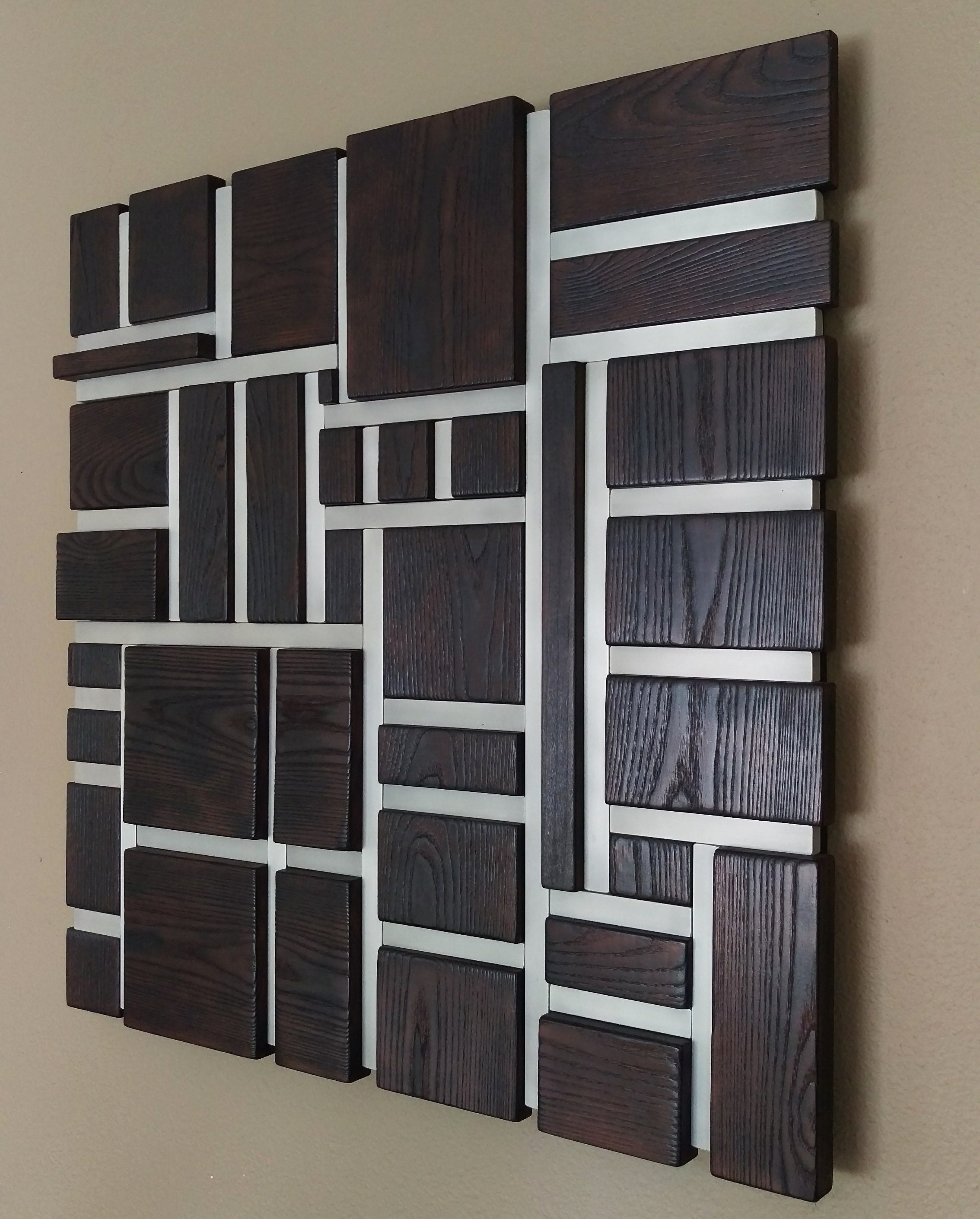 Wood Wall Art 3D Wall Art Wood and Metal Mosaic Sculpture - Etsy