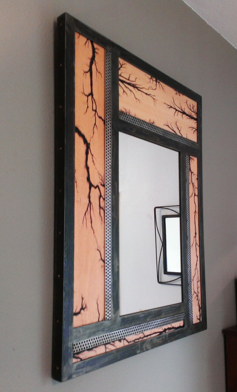 Metal Framed Wall Mirror With Lichtenberg Patterns Rustic Etsy