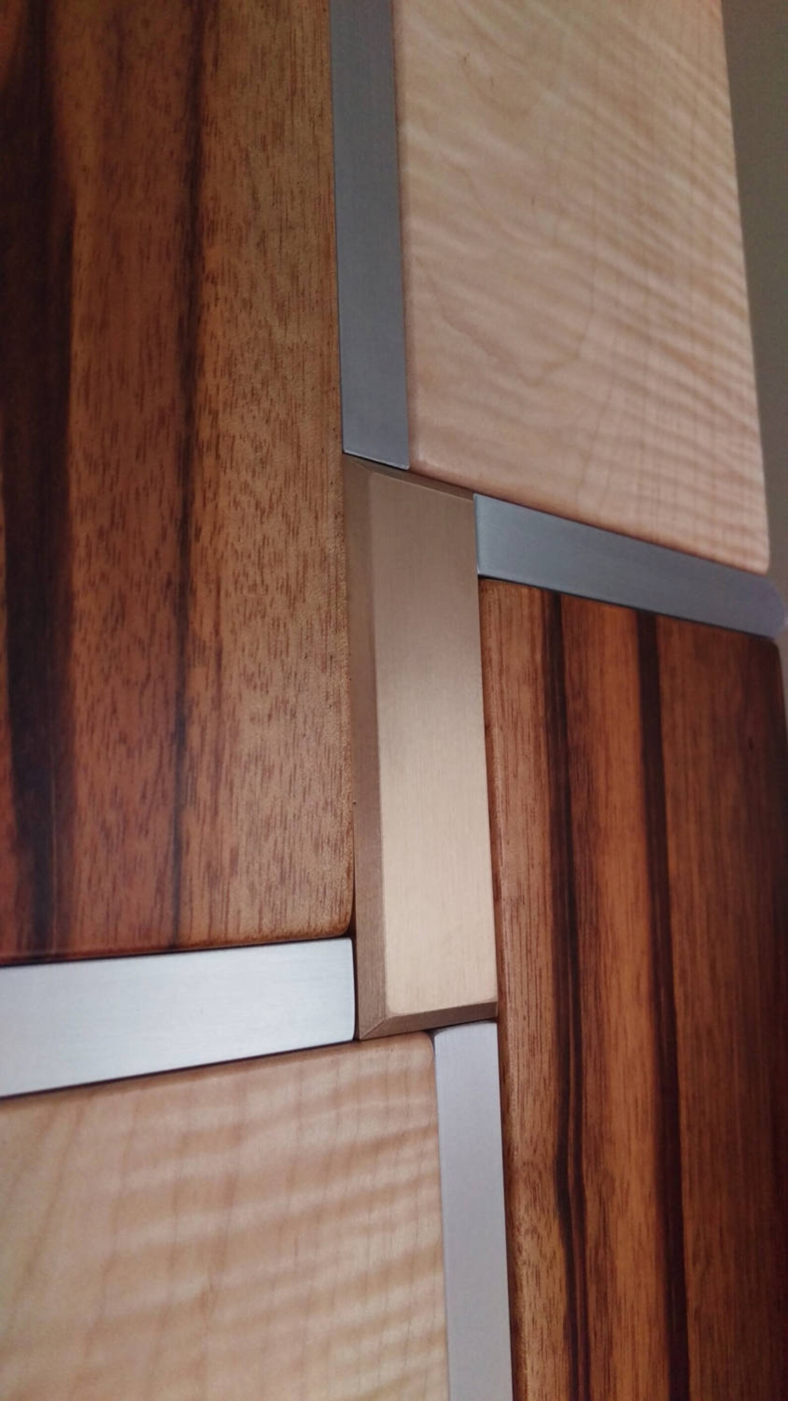 Wood Wall Art spiked Figured Maple and Tigerwood Wall Art W/ Bronze