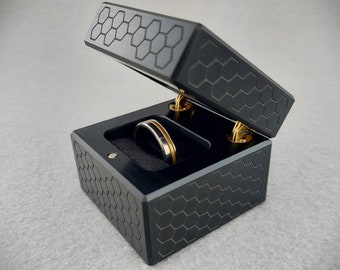 Special Edition Black Honeycomb Engagement Ring Box, Metal Wedding Ring Box, Modern Ring Box, Men's Ring Box, 10th Anniversary, Proposal Box