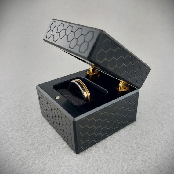 Special Edition Black Honeycomb Engagement Ring Box Metal Wedding Ring Box Modern Ring Box Men s Ring Box 10th Anniversary Proposal Box Etsy UK