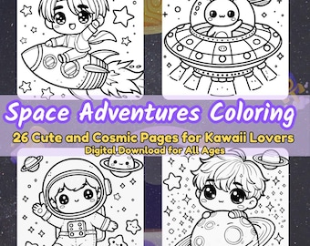 Chibi Space Coloring Book: 26 Kawaii Adventures (Digital Download)