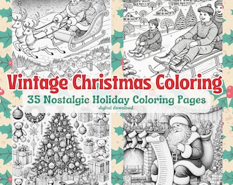 Vintage Christmas Coloring Book - 35 Holiday Pages (Digital Download)