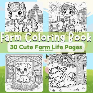 Libro para colorear de la vida en la granja de Chibi / 30 lindas páginas de animales de granja / Libro para colorear de la granja imprimible para niños / Descarga digital instantánea en formato PDF