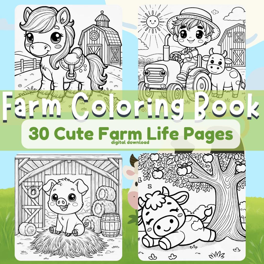 Chibi Farm Life Coloring Book | 30 Cute Farm Animal Pages | Printable ...