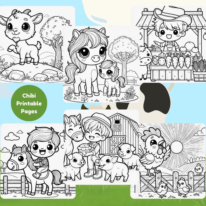 Chibi Farm Animal Coloring Book | 30 Printable Pages (digital Download ...