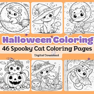 Halloween Cat Coloring Pages | Cozy Fall Coloring Book | Kawaii Chibi Cat Coloring | Halloween Printable for Kids & Adults