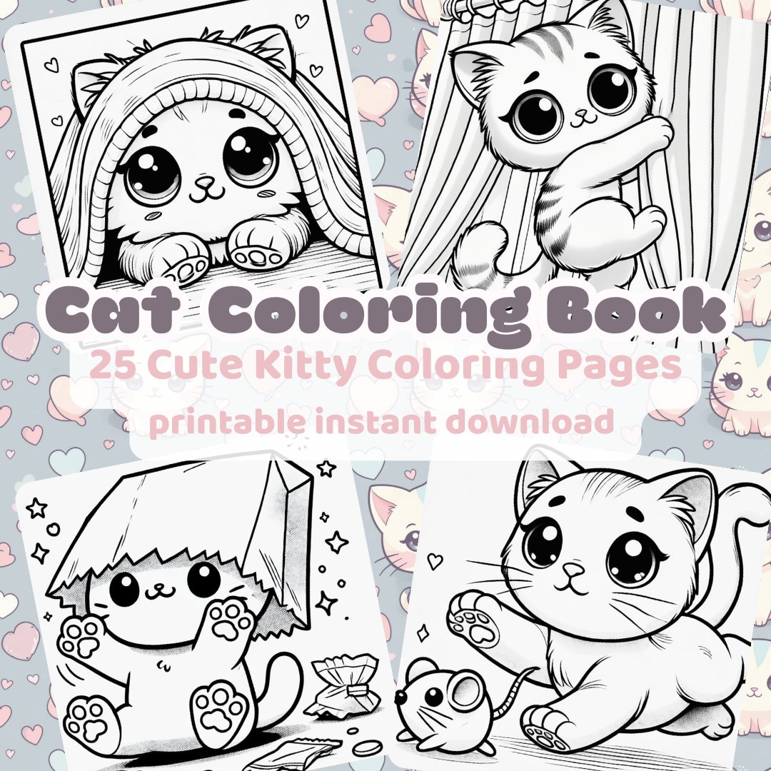 Cute Cat Coloring Pages Instant Download 25 Adorable Designs Fun